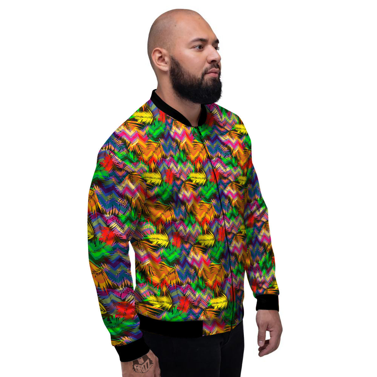 Psychedelic Zigzag Tropical Print Pattern Men's Bomber Jacket-grizzshop