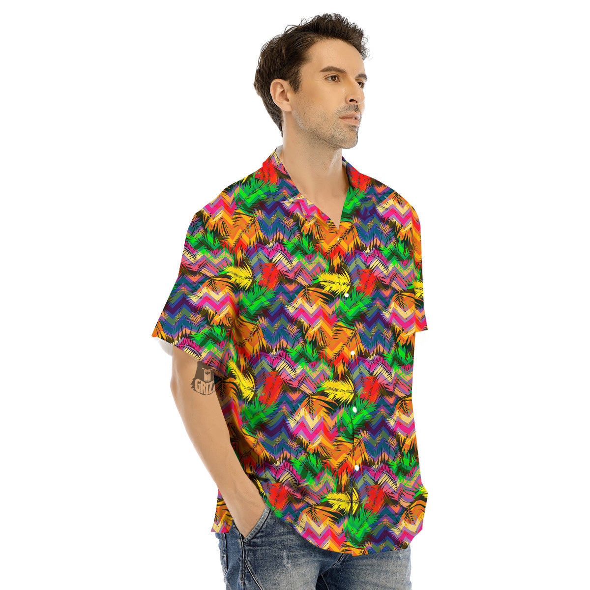 Psychedelic Zigzag Tropical Print Pattern Men's Hawaiian Shirt-grizzshop