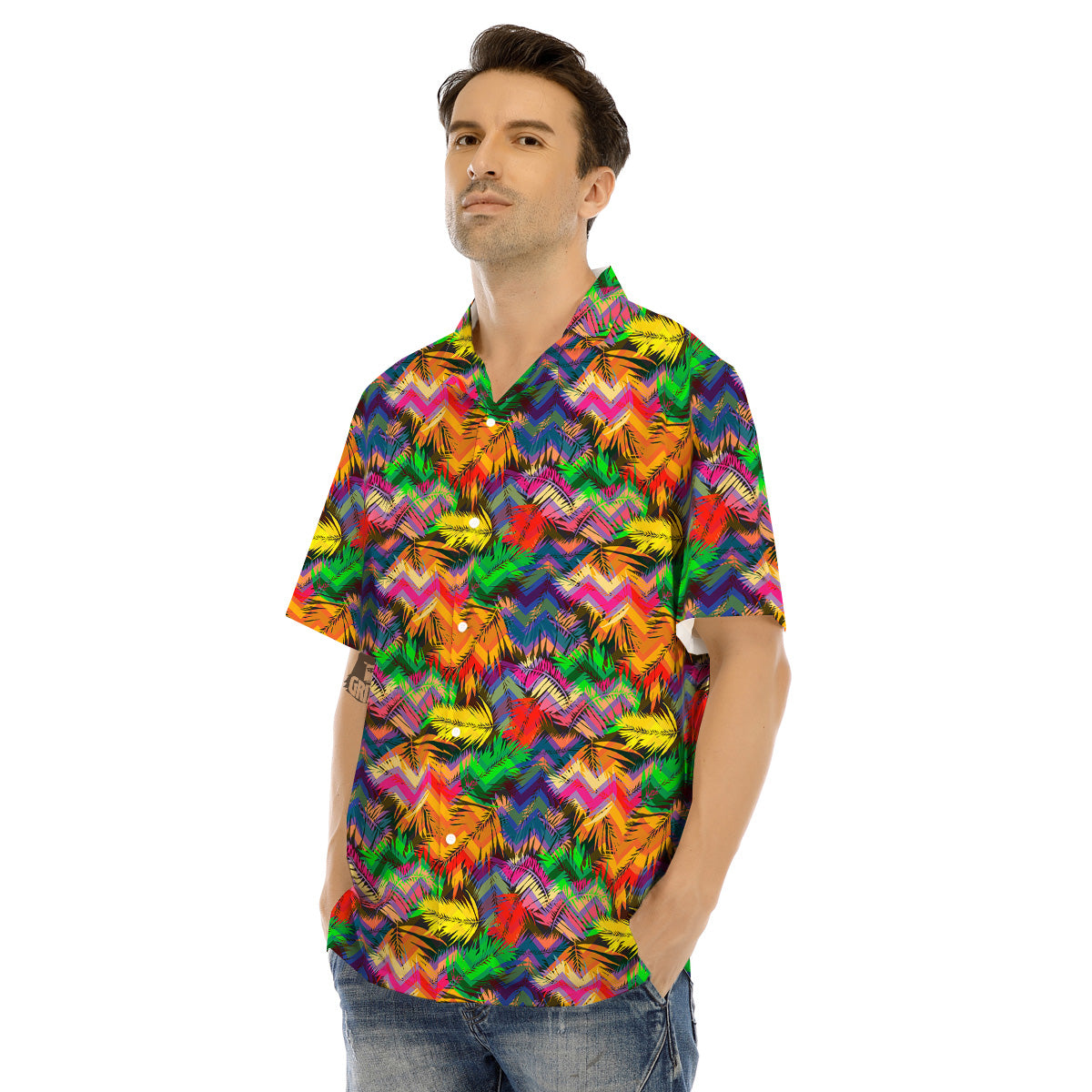 Psychedelic Zigzag Tropical Print Pattern Men's Hawaiian Shirt-grizzshop