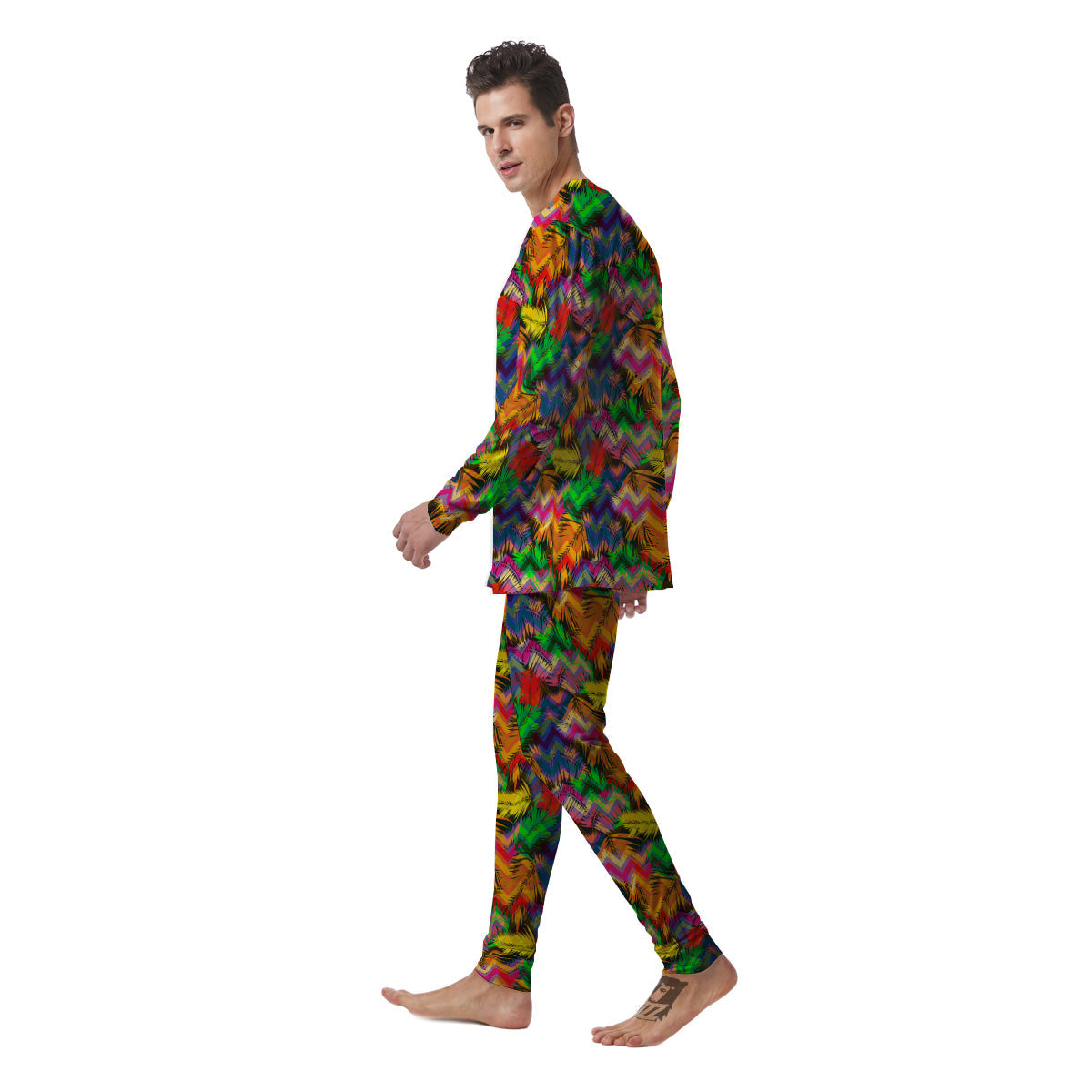 Psychedelic Zigzag Tropical Print Pattern Men's Pajamas-grizzshop