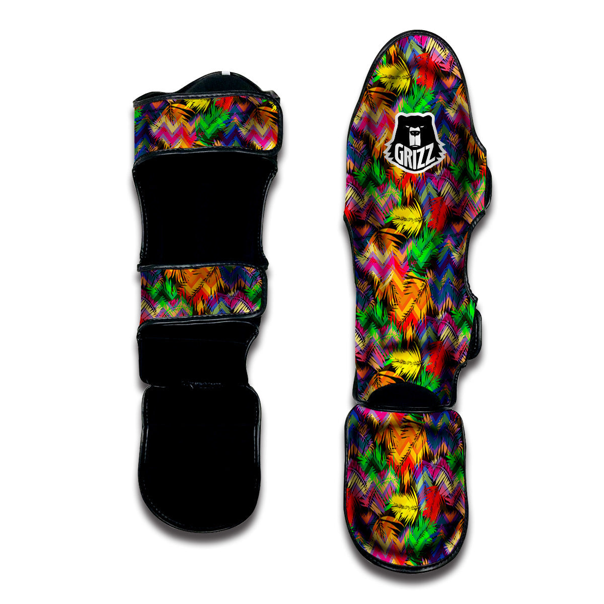 Psychedelic Zigzag Tropical Print Pattern Muay Thai Shin Guards-grizzshop