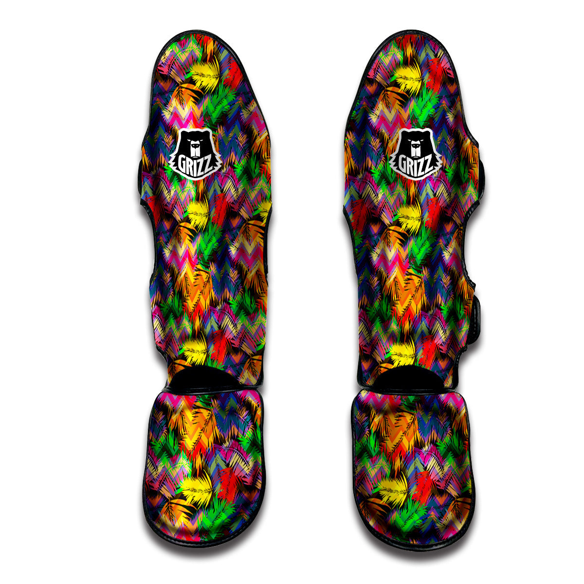 Psychedelic Zigzag Tropical Print Pattern Muay Thai Shin Guards-grizzshop