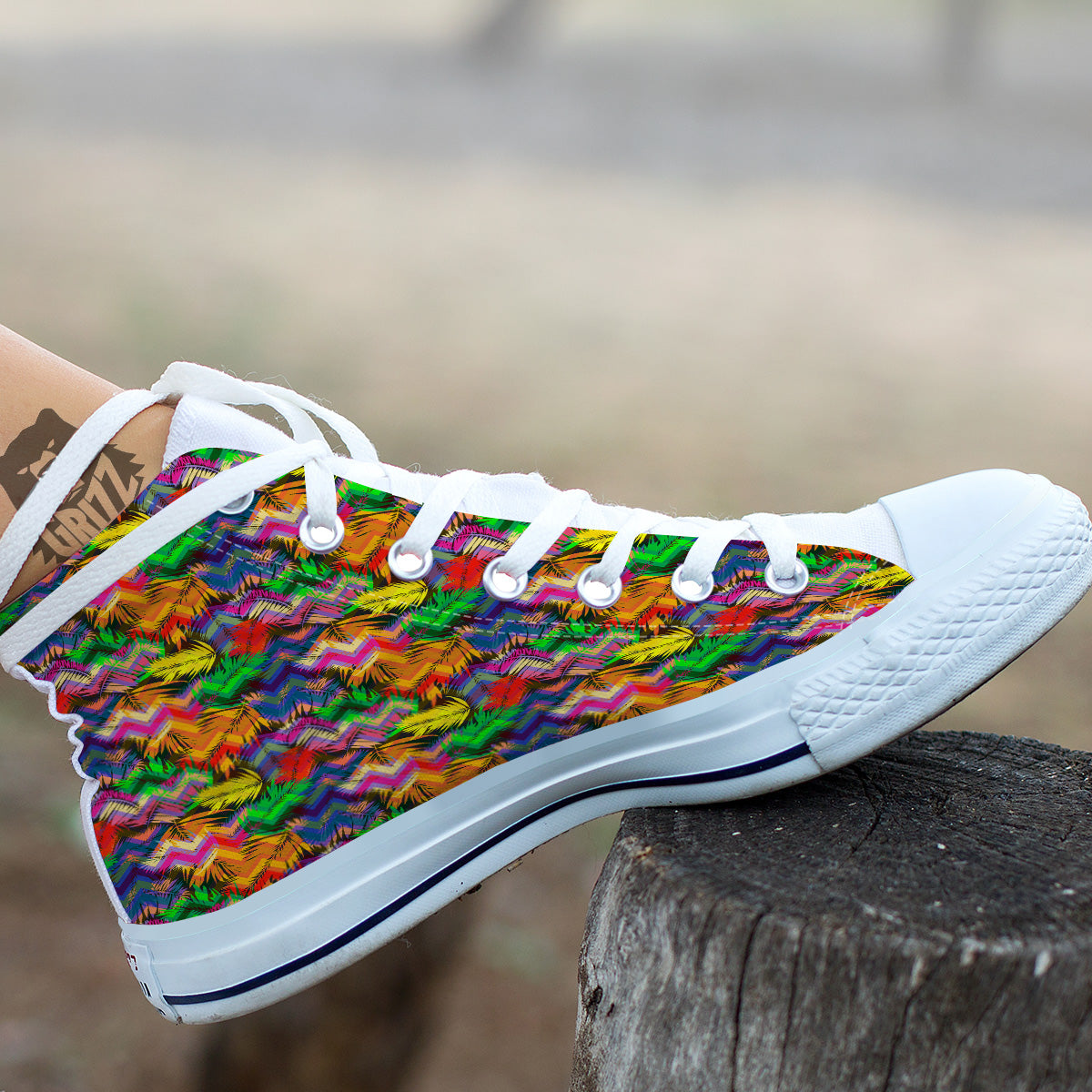 Psychedelic Zigzag Tropical Print Pattern White High Top Shoes-grizzshop