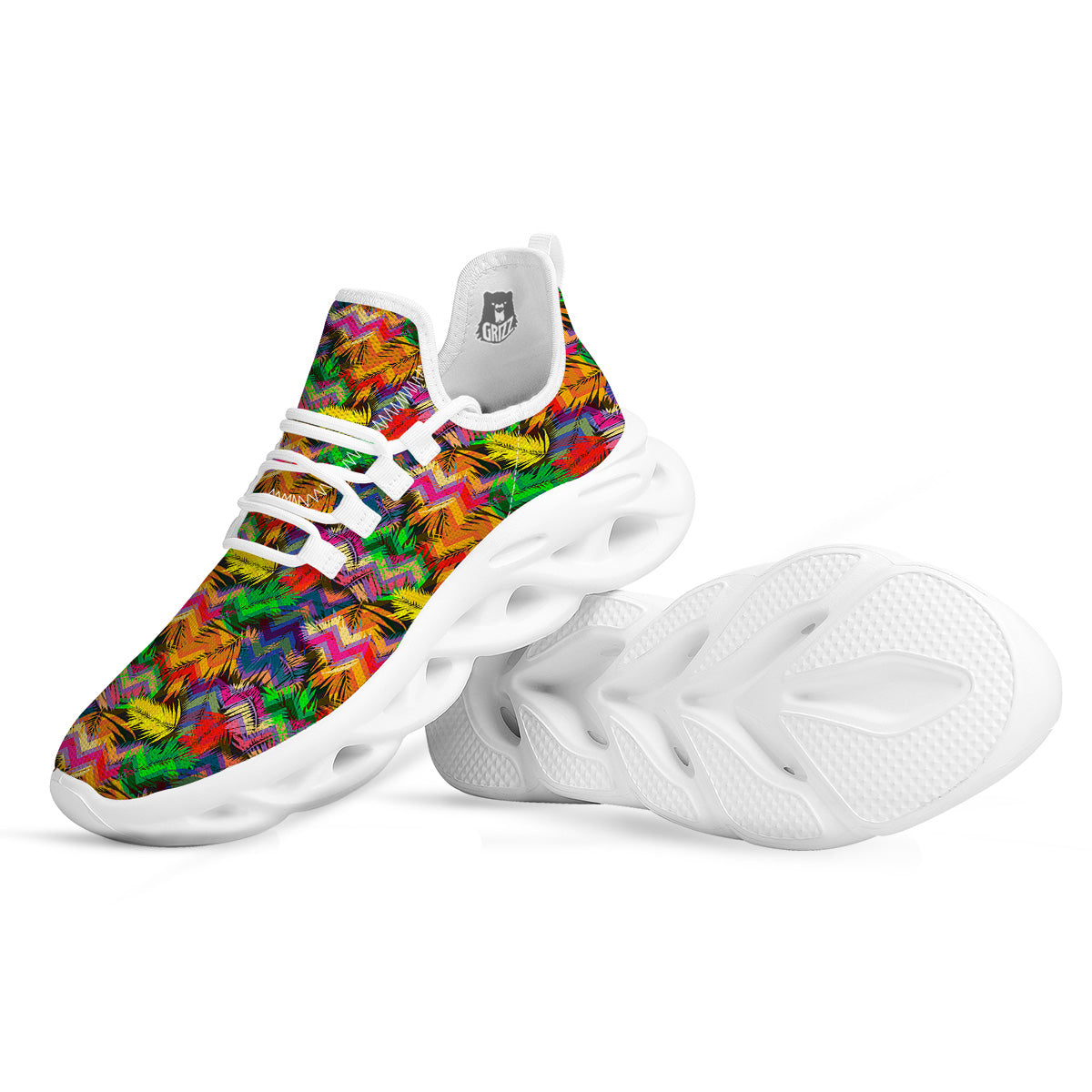 Psychedelic Zigzag Tropical Print Pattern White Running Shoes-grizzshop