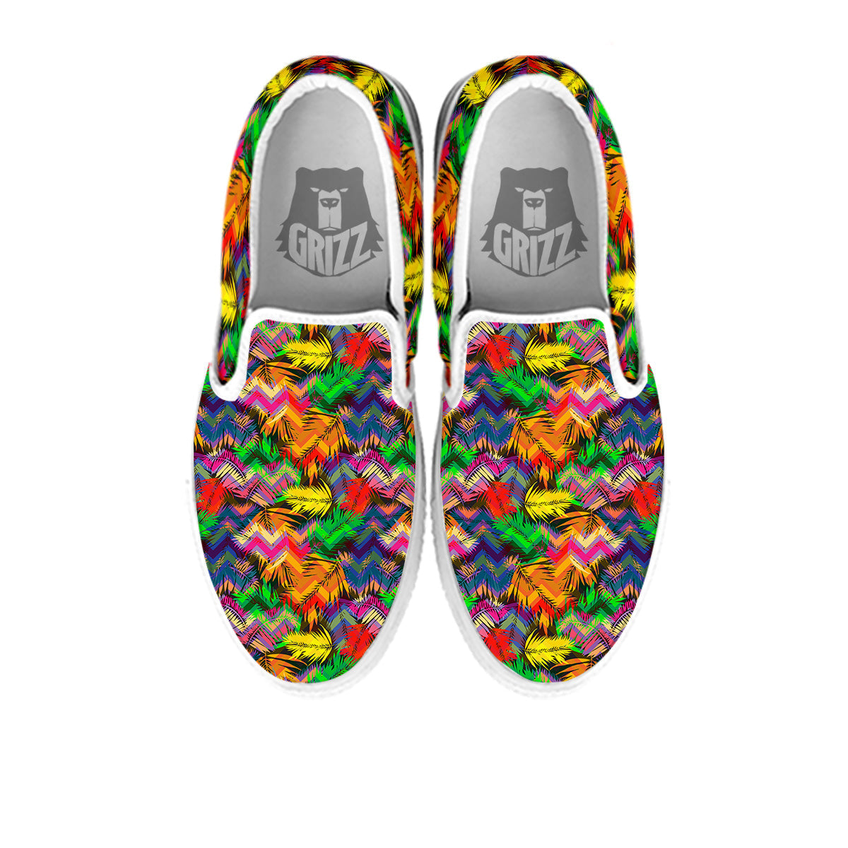 Psychedelic Zigzag Tropical Print Pattern White Slip On Shoes-grizzshop