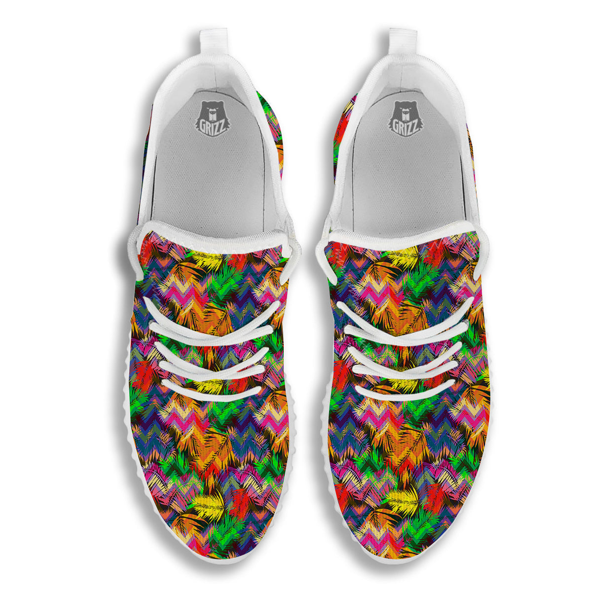 Psychedelic Zigzag Tropical Print Pattern White Walking Shoes-grizzshop