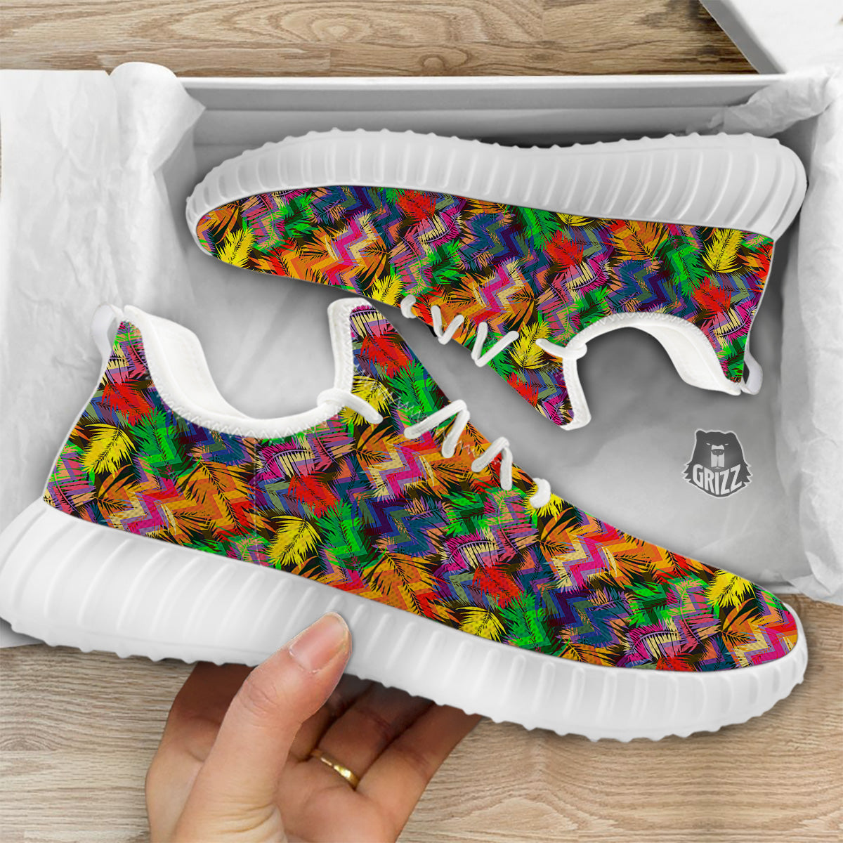 Psychedelic Zigzag Tropical Print Pattern White Walking Shoes-grizzshop