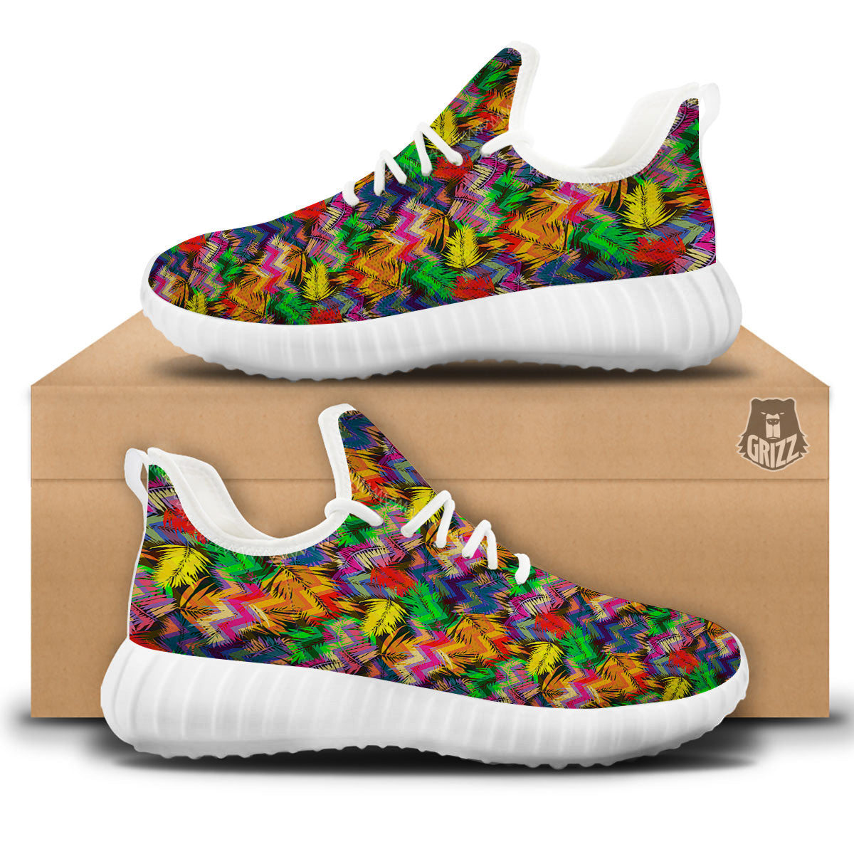 Psychedelic Zigzag Tropical Print Pattern White Walking Shoes-grizzshop