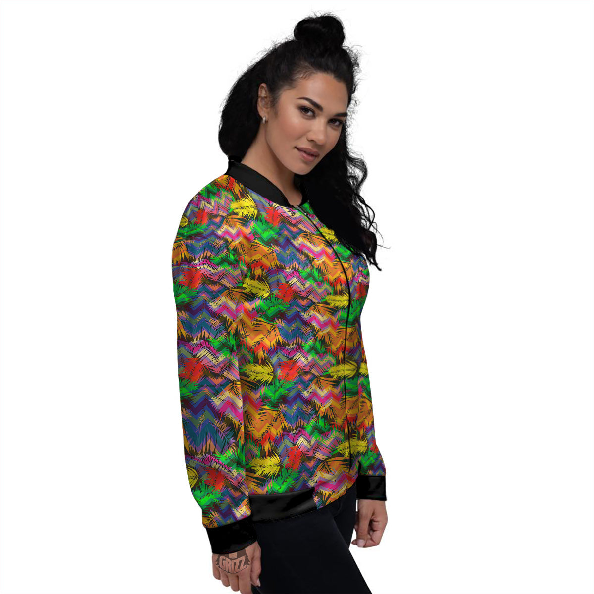 Psychedelic Zigzag Tropical Print Pattern Women's Bomber Jacket-grizzshop