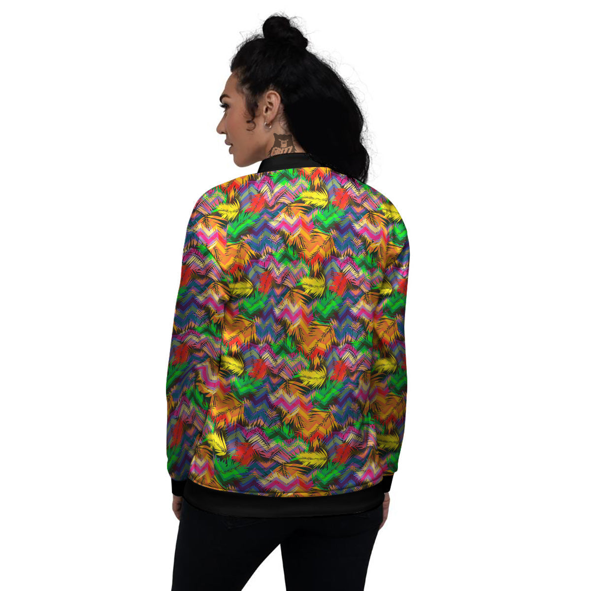 Psychedelic Zigzag Tropical Print Pattern Women's Bomber Jacket-grizzshop