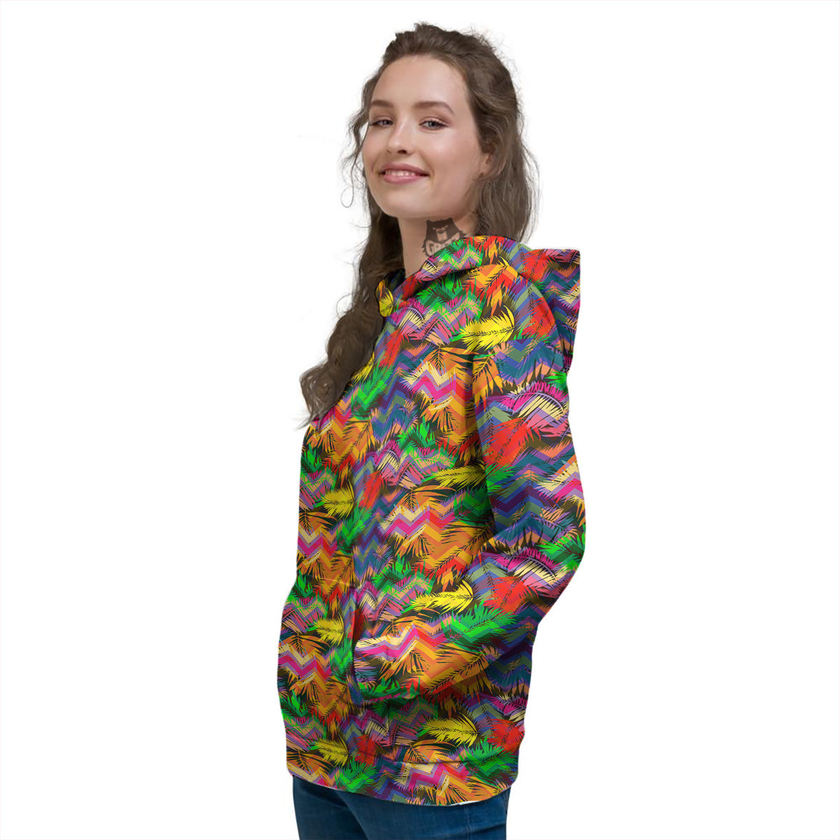 Psychedelic Zigzag Tropical Print Pattern Women's Hoodie-grizzshop