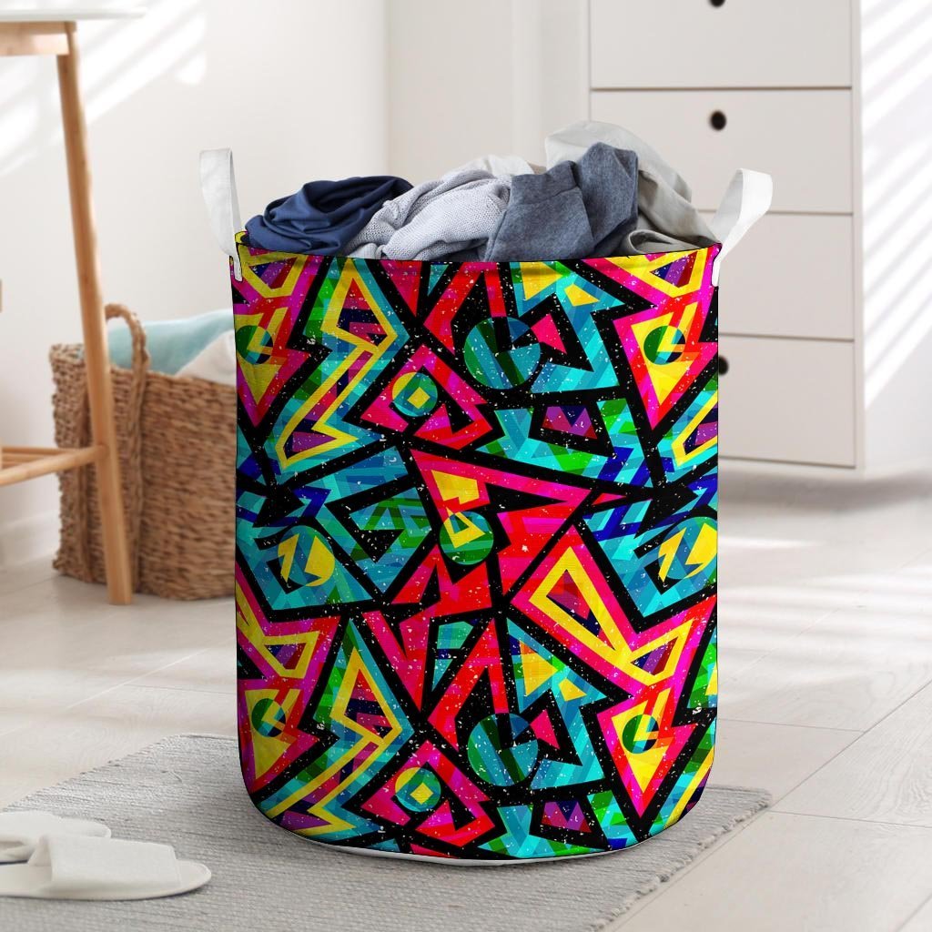 Psychedelic Geometric Print Laundry Basket-grizzshop