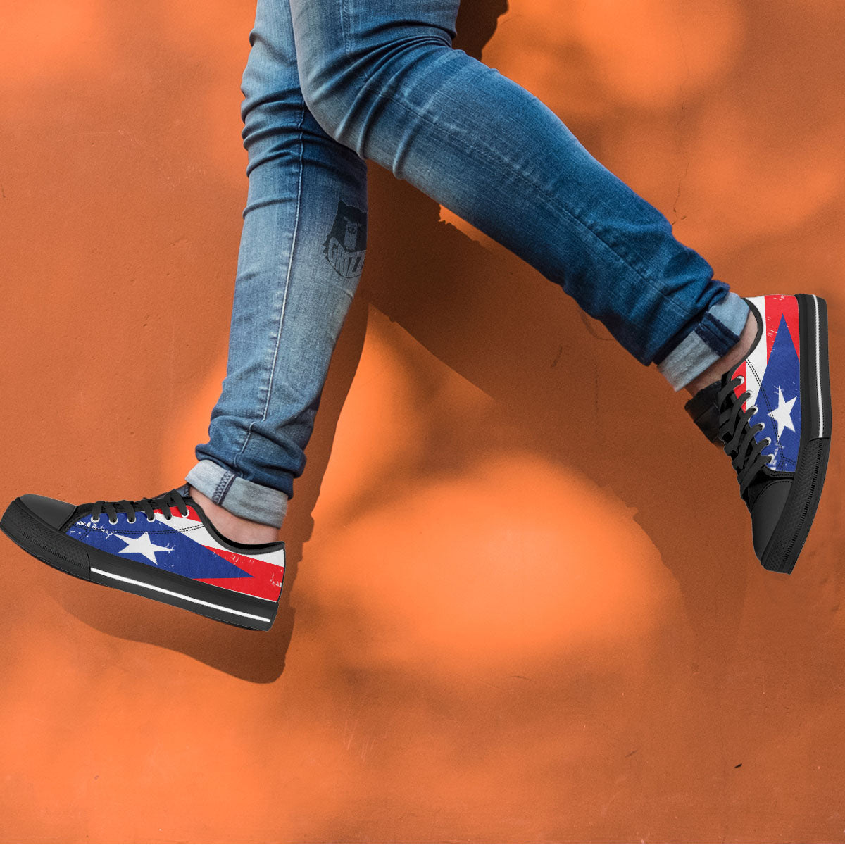 Puerto Rico Flag Print Black Low Top Shoes-grizzshop