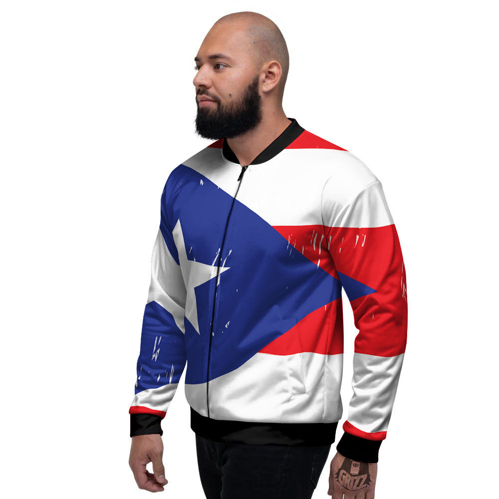 Puerto Rico Flag Print Men's Bomber Jacket-grizzshop