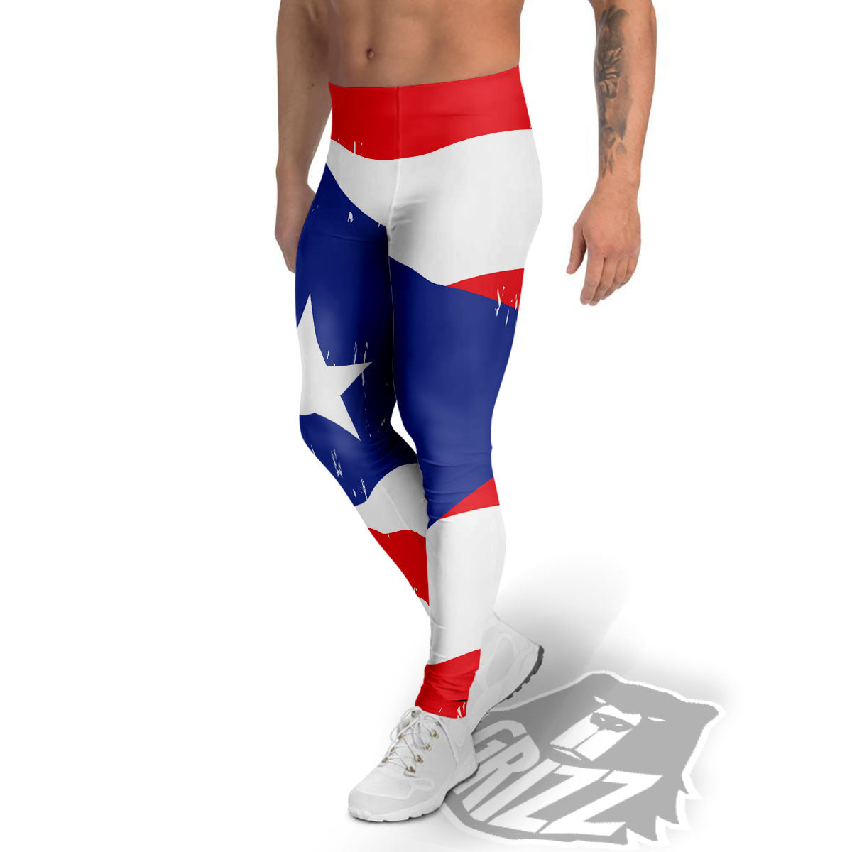 Puerto Rico Flag Print Men's Leggings-grizzshop