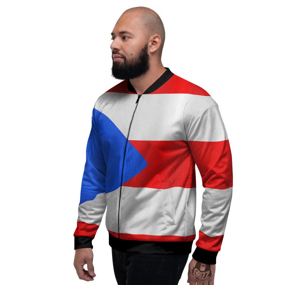 Puerto Rican Wrinkled Flag Print Men's Bomber Jacket-grizzshop