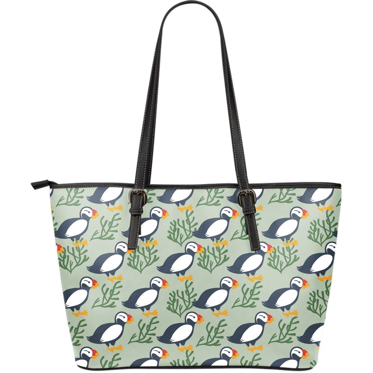 Puffin Cute Pattern Print Leather Tote Bag-grizzshop