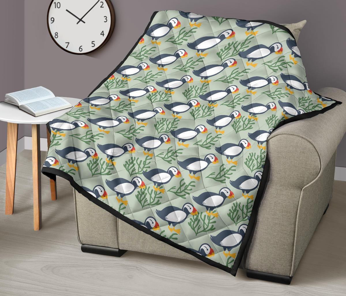 Puffin Cute Pattern Print Quilt-grizzshop