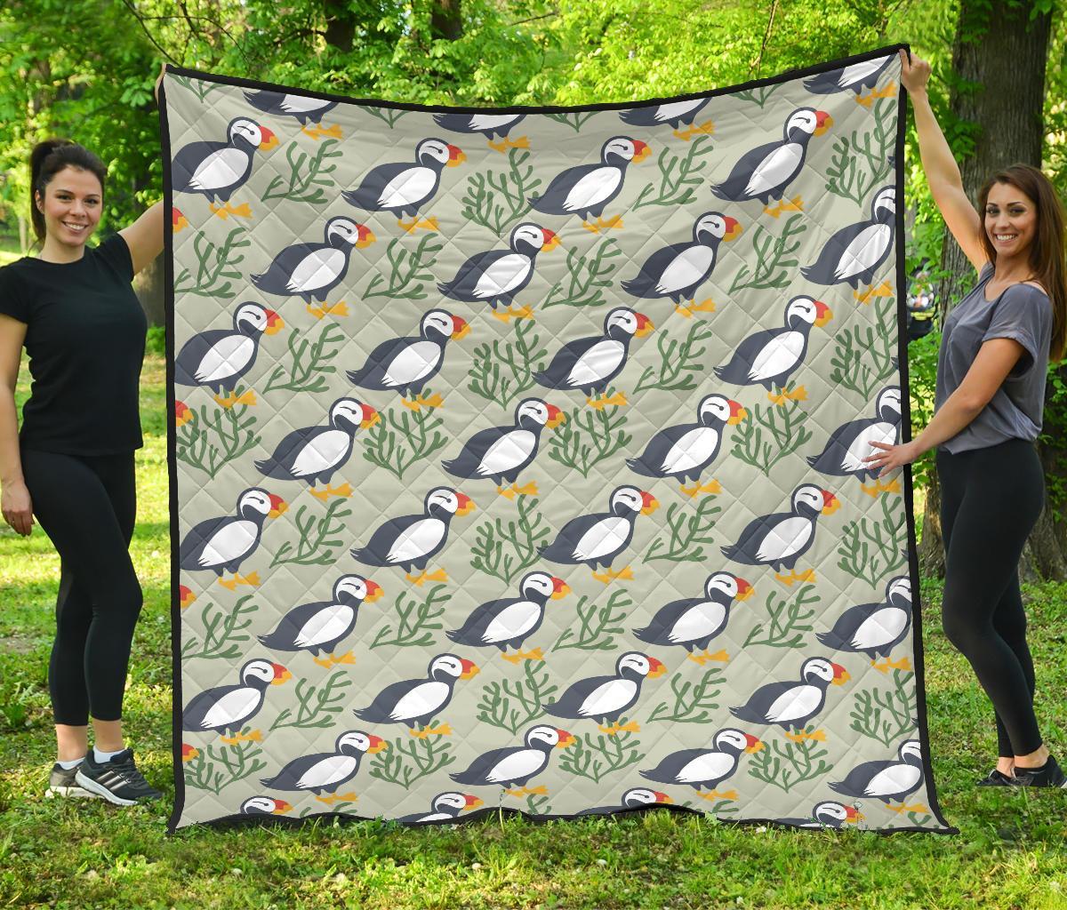 Puffin Cute Pattern Print Quilt-grizzshop