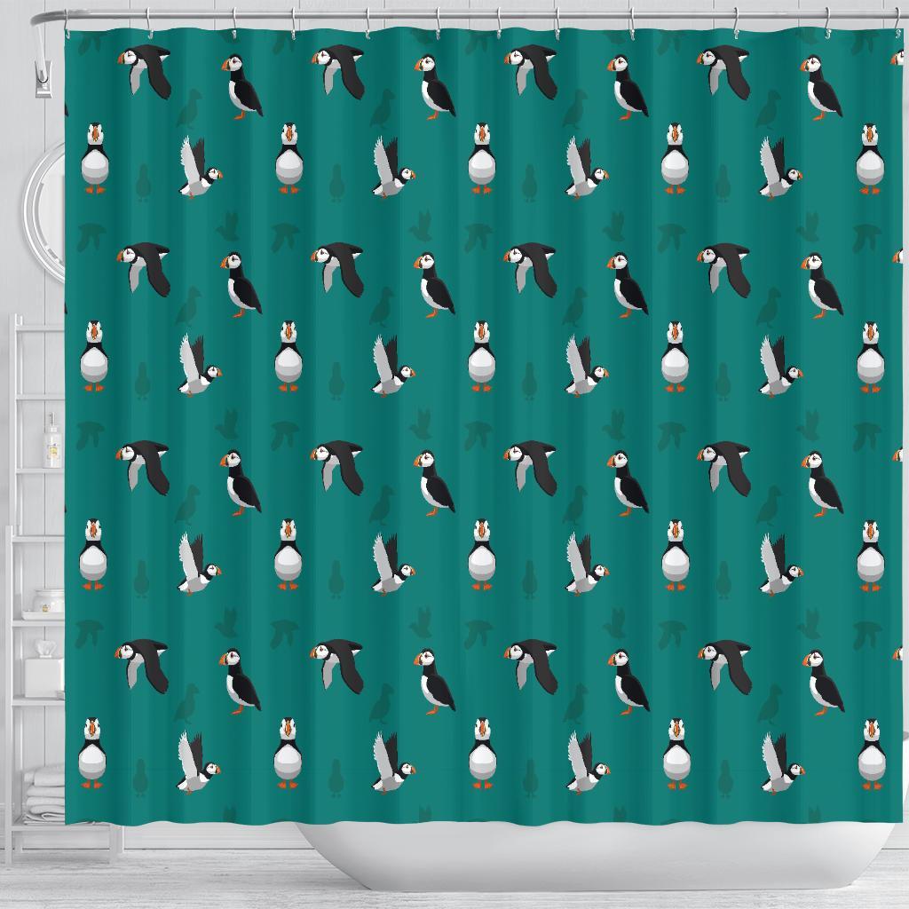 Puffin Pattern Print Bathroom Shower Curtain-grizzshop
