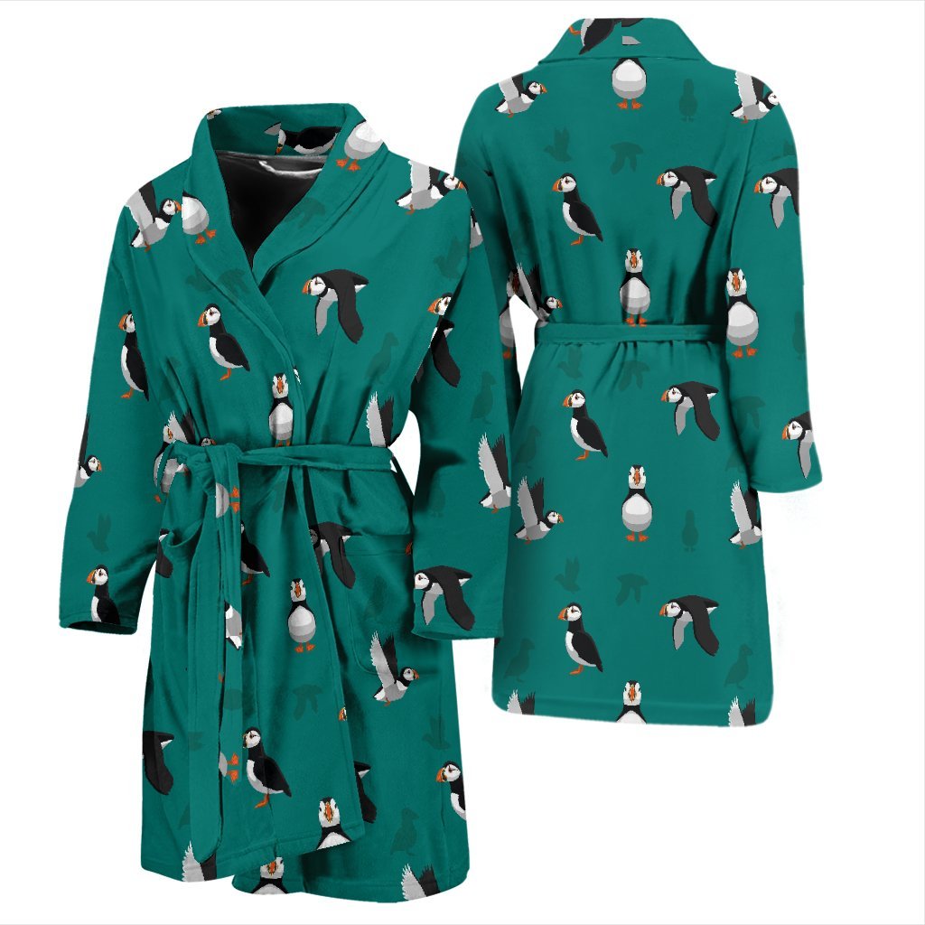 Puffin Pattern Print Men Long Robe-grizzshop