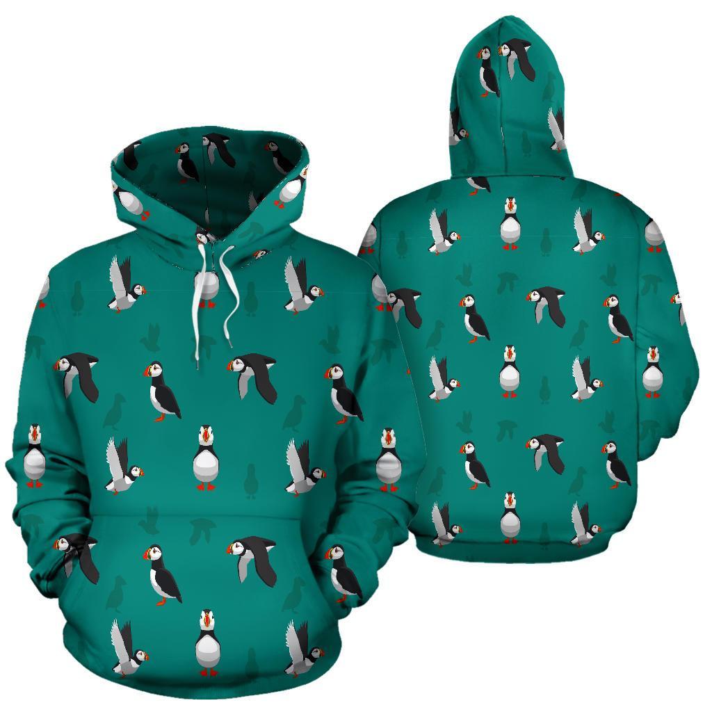 Puffin Pattern Print Men Women Pullover Hoodie-grizzshop
