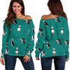 Puffin Pattern Print Women Off Shoulder Sweatshirt-grizzshop