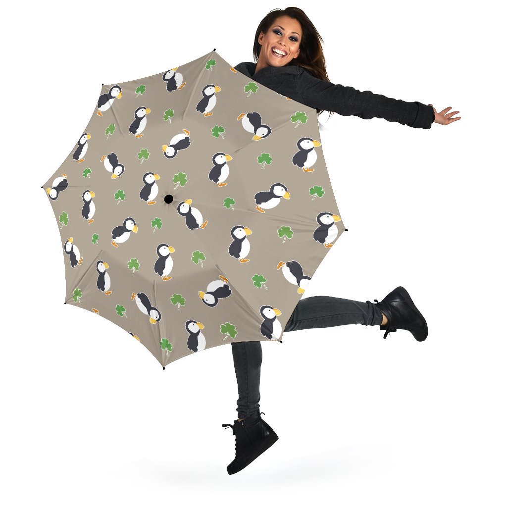 Puffin Print Pattern Automatic Foldable Umbrella-grizzshop