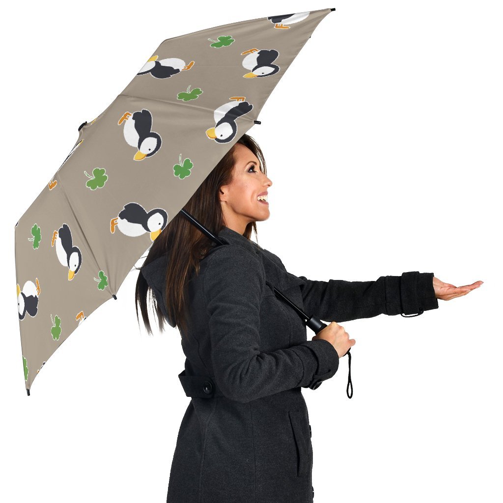 Puffin Print Pattern Automatic Foldable Umbrella-grizzshop