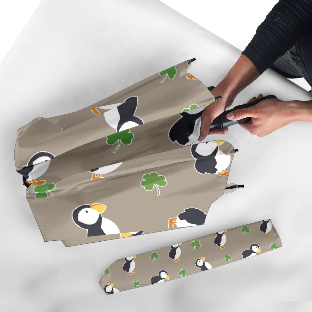 Puffin Print Pattern Automatic Foldable Umbrella-grizzshop