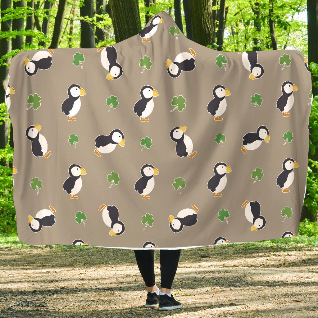Puffin Print Pattern Hooded Blanket-grizzshop