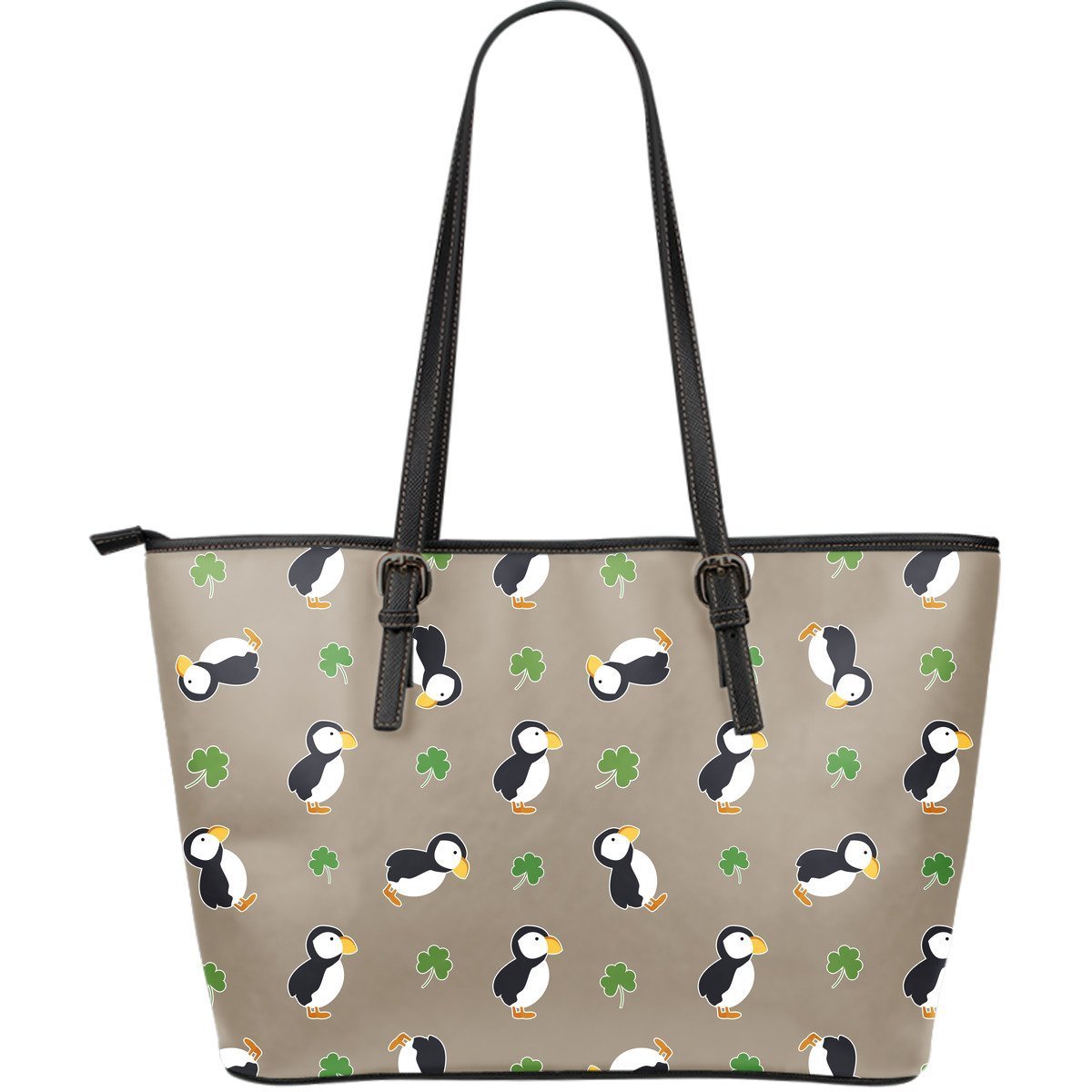 Puffin Print Pattern Leather Tote Bag-grizzshop