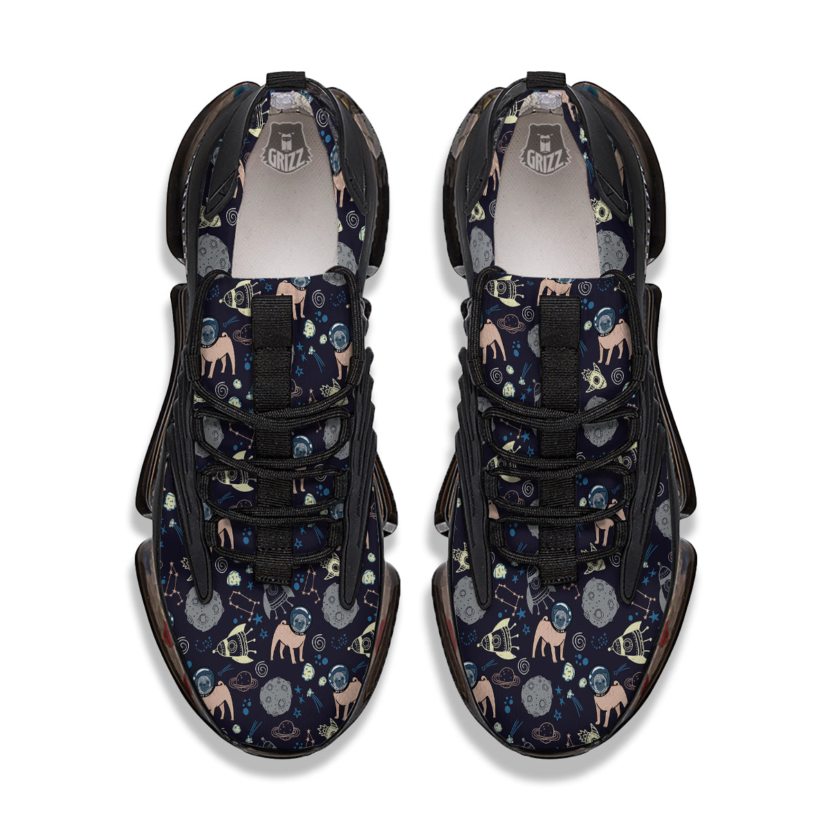 Pug And Astronaut In The Space Print Pattern Black Gym Shoes-grizzshop