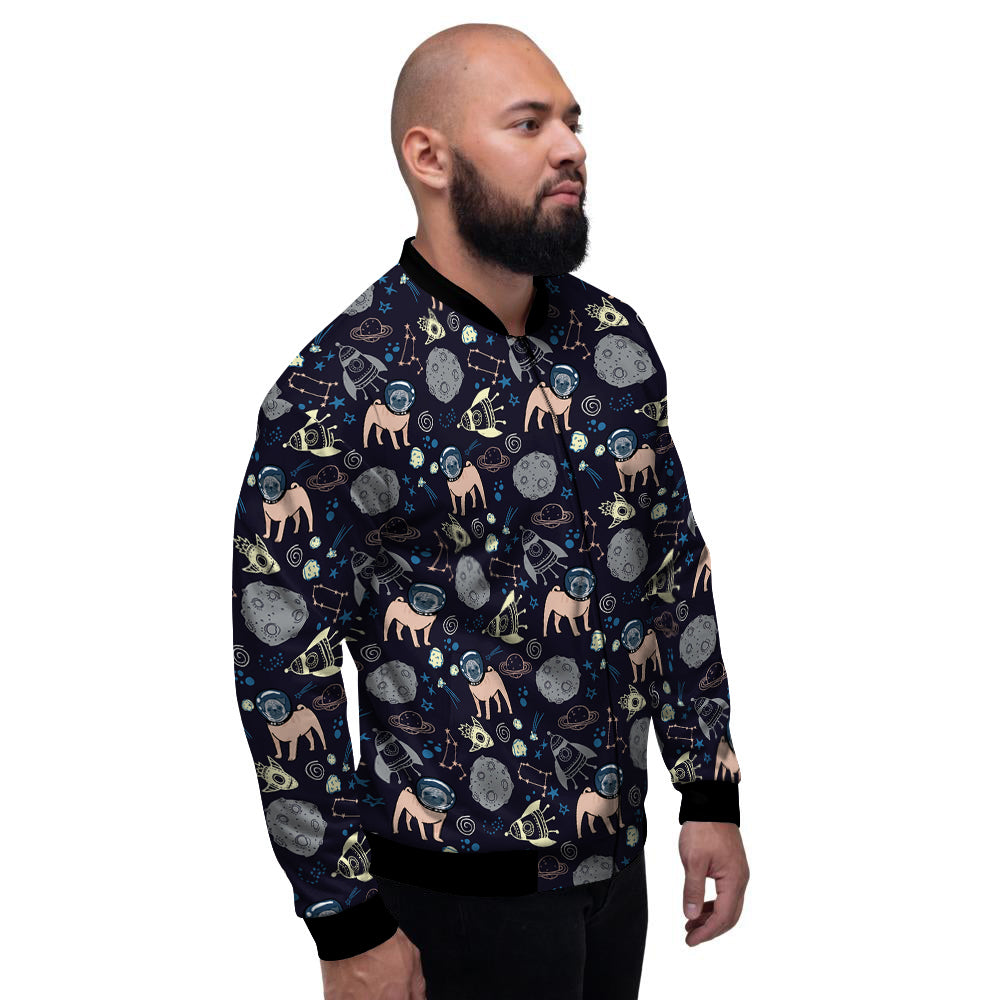 Pug And Astronaut In The Space Print Pattern Men's Bomber Jacket-grizzshop
