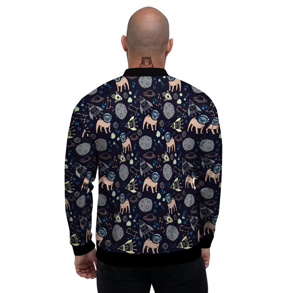 Pug And Astronaut In The Space Print Pattern Men's Bomber Jacket-grizzshop