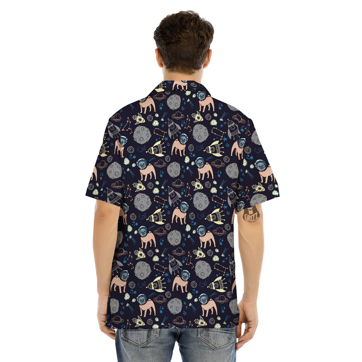 Pug And Astronaut In The Space Print Pattern Men's Hawaiian Shirt-grizzshop