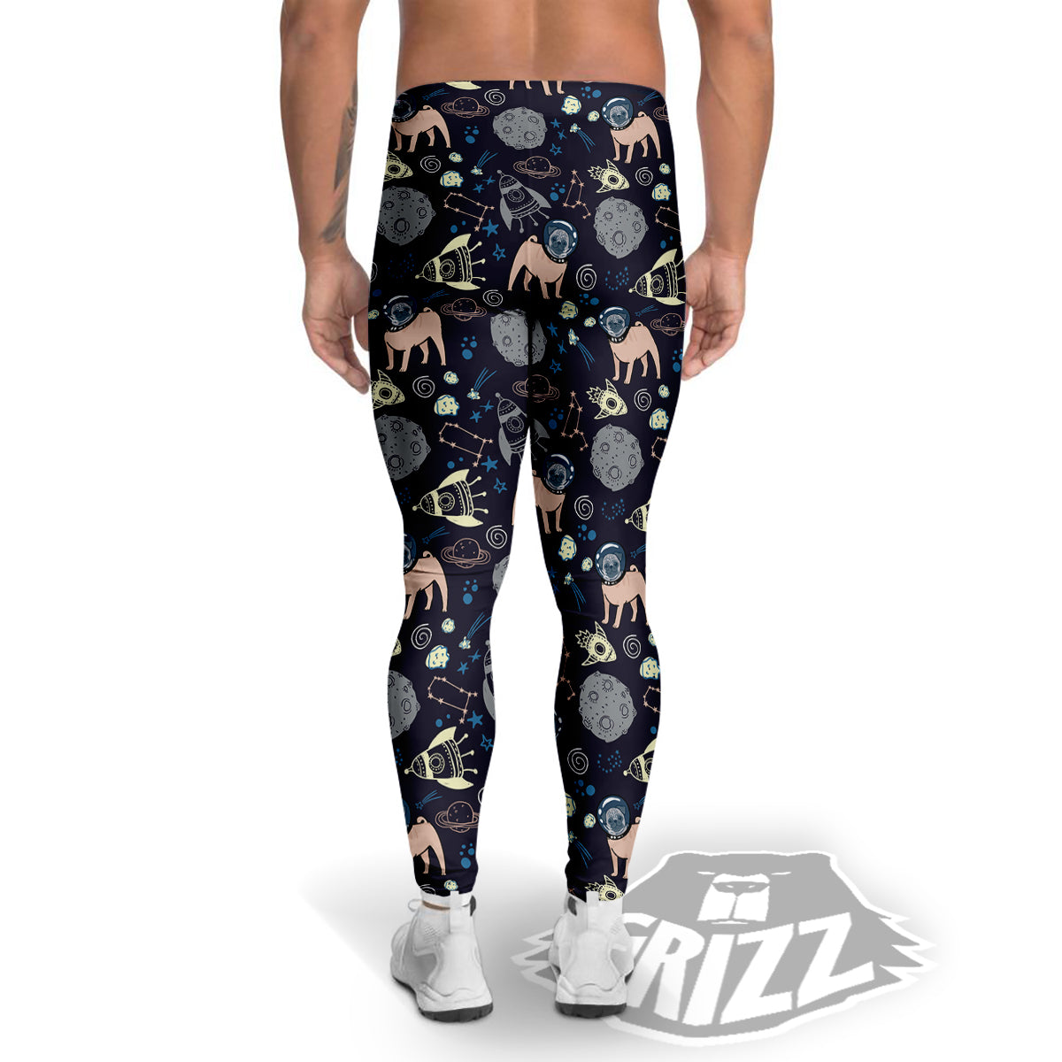 Pug And Astronaut In The Space Print Pattern Men's Leggings-grizzshop