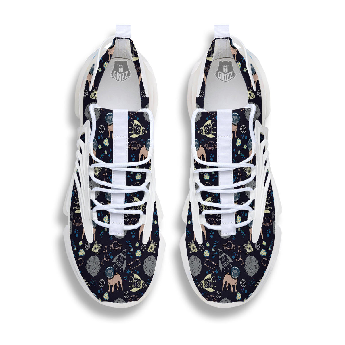 Pug And Astronaut In The Space Print Pattern White Gym Shoes-grizzshop
