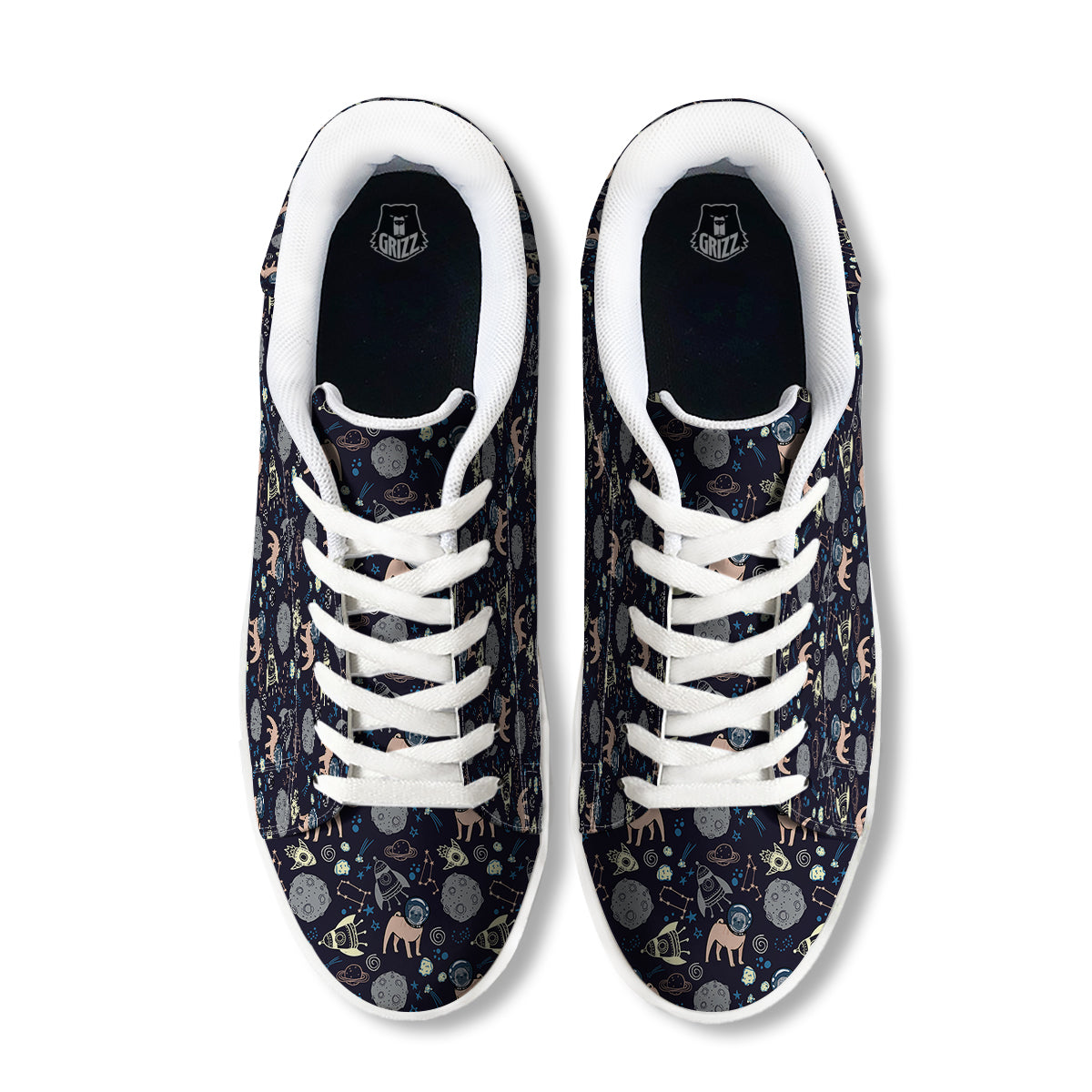 Pug And Astronaut In The Space Print Pattern White Low Top Sneakers-grizzshop