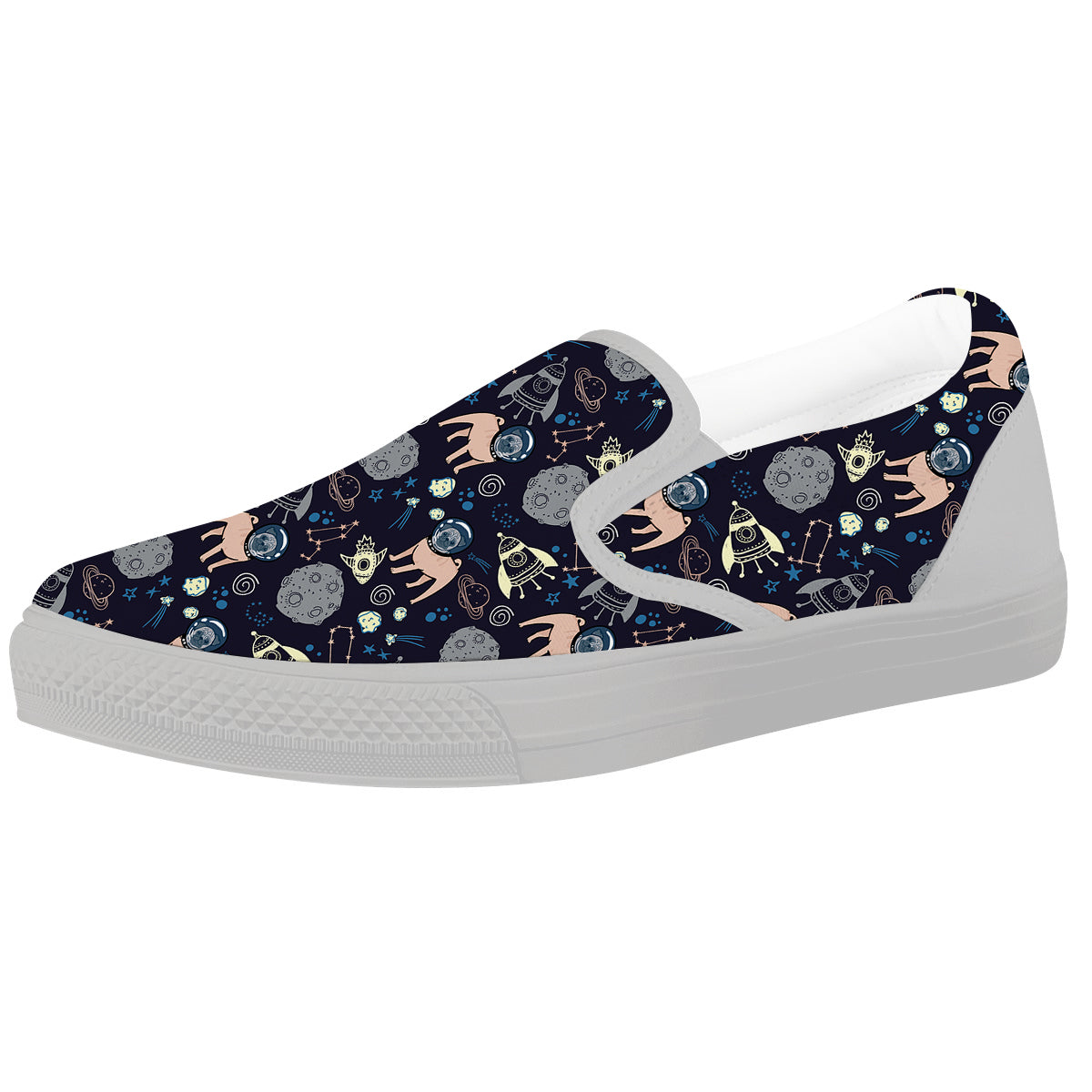 Pug And Astronaut In The Space Print Pattern White Slip On Shoes-grizzshop