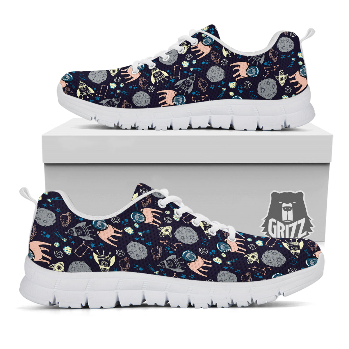 Pug And Astronaut In The Space Print Pattern White Sneaker-grizzshop