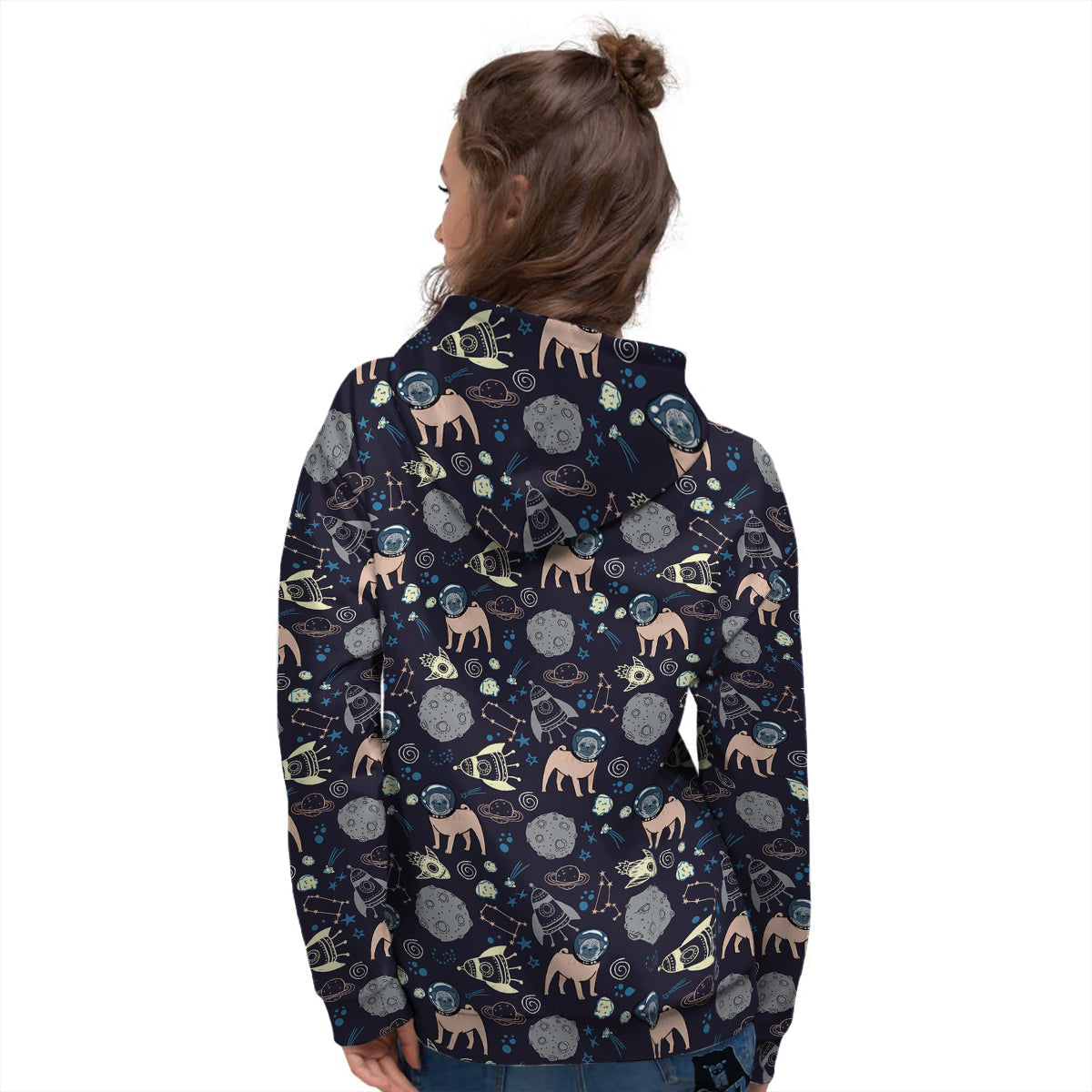 Pug And Astronaut In The Space Print Pattern Women's Hoodie-grizzshop