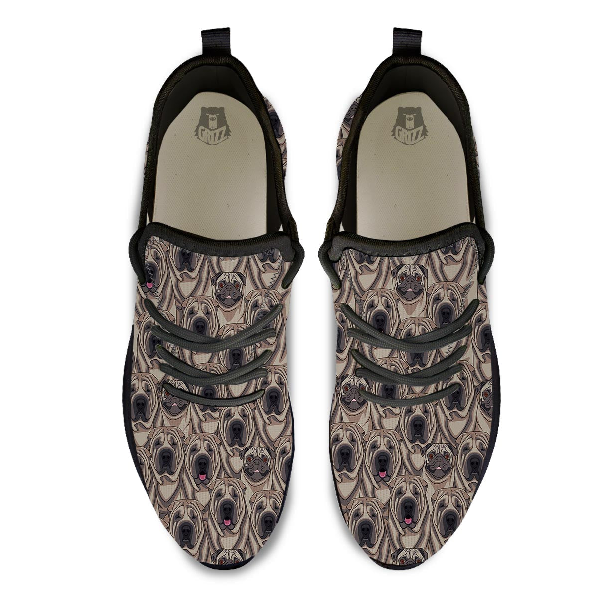 Pug And Shar Pei Print Pattern Black Athletic Shoes-grizzshop