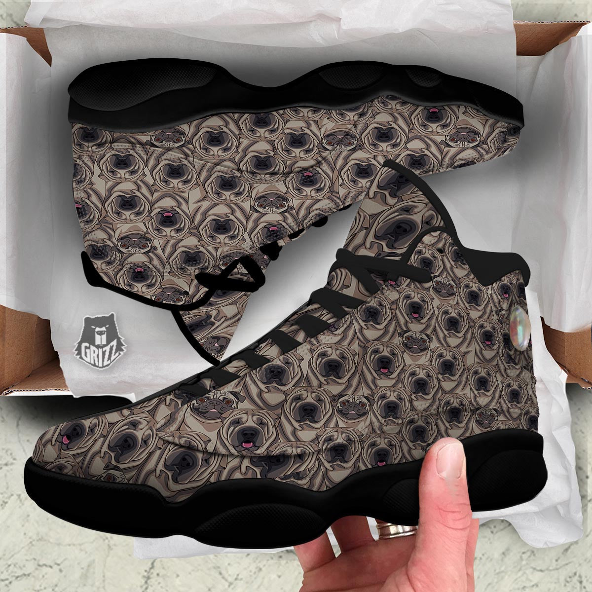 Pug And Shar Pei Print Pattern Black Basketball Shoes-grizzshop
