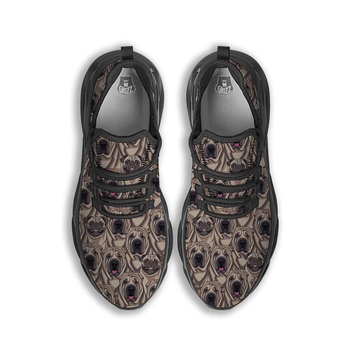 Pug And Shar Pei Print Pattern Black Running Shoes-grizzshop