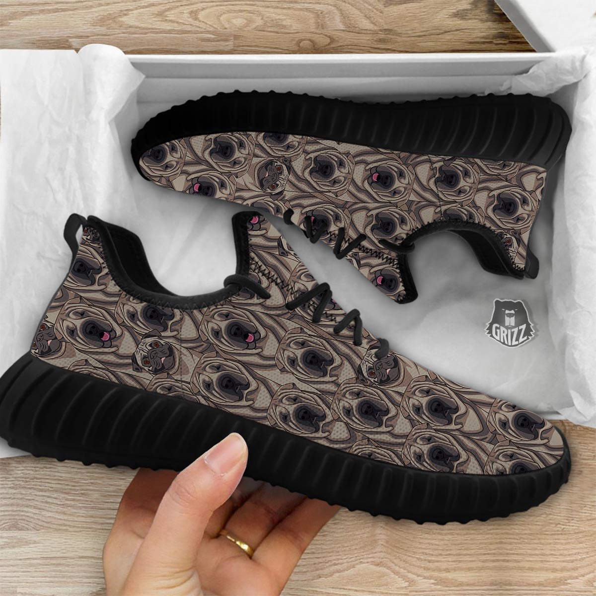 Pug And Shar Pei Print Pattern Black Walking Shoes-grizzshop
