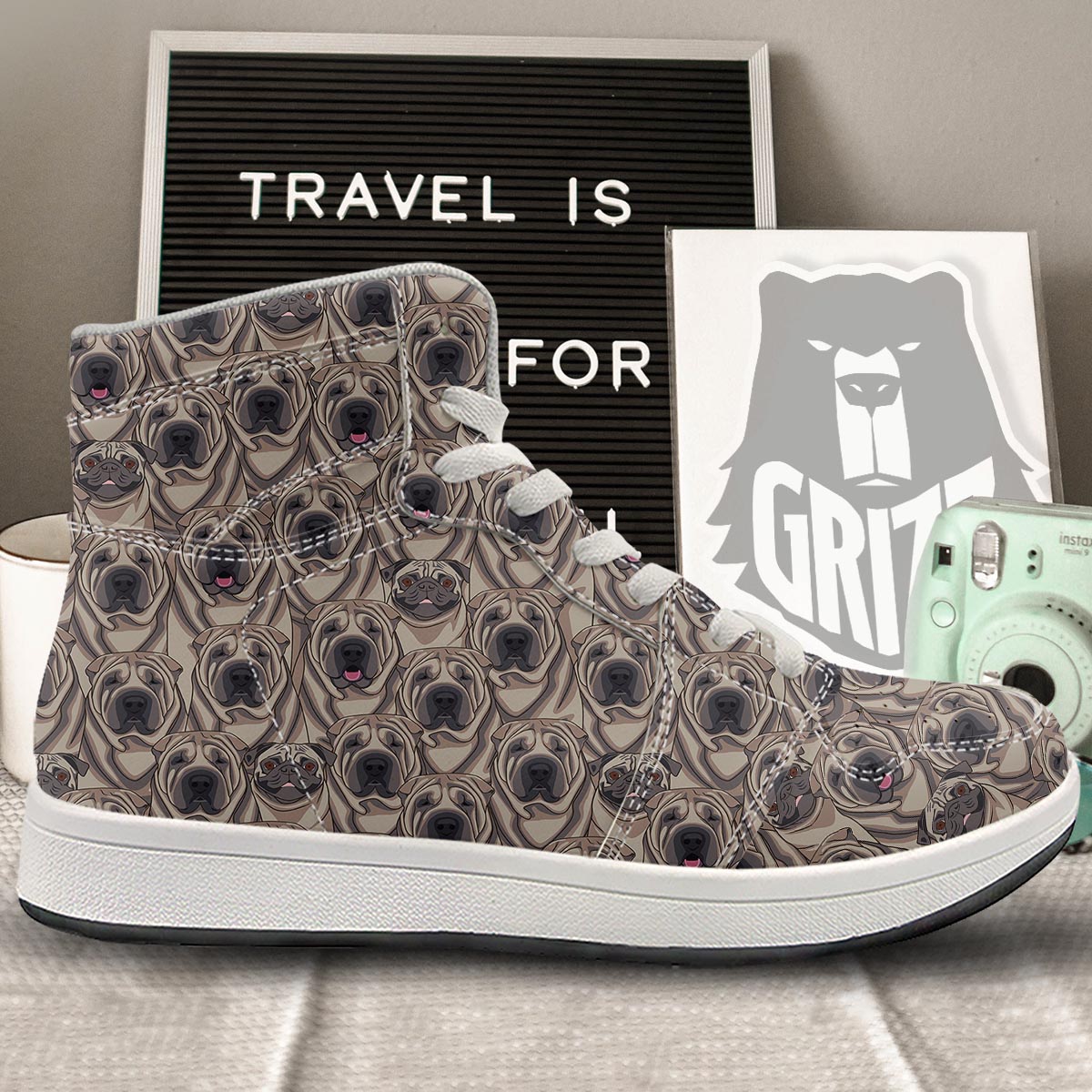 Pug And Shar Pei Print Pattern High Top Sneakers-grizzshop