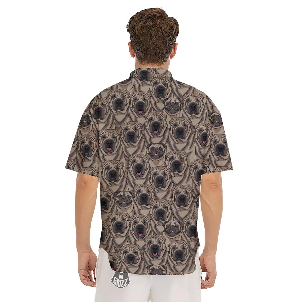 Pug And Shar Pei Print Pattern Men's Short Sleeve Shirts-grizzshop