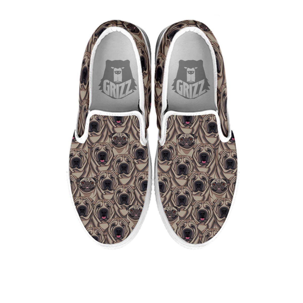 Pug And Shar Pei Print Pattern White Slip On Shoes-grizzshop