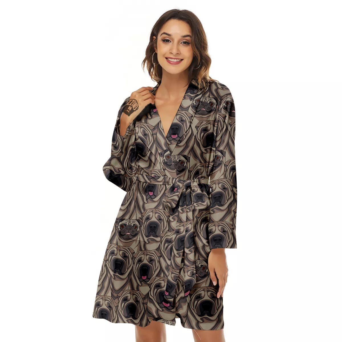 Pug And Shar Pei Print Pattern Women's Robe-grizzshop
